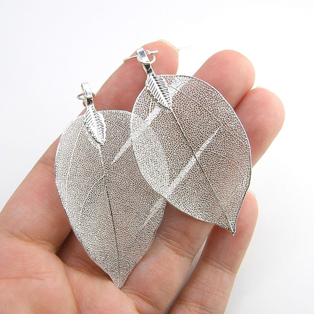 PENDIENTES DE HOJAS NATURALES PLATA