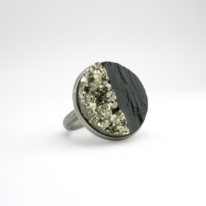 ANILLO DE PIRITA Y TURMALINA ACERO INOXIDABLE AJUSTABLE